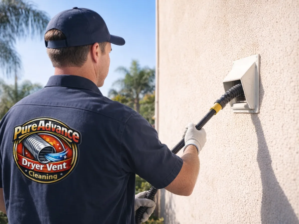 dryer vent cleaning technician on the job in San Diego, CA